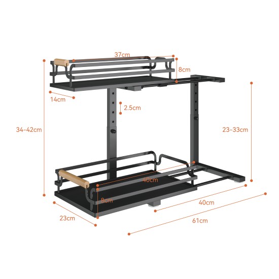 2 Tier Slide Out Under Sink Organizers And Storage, Height Adjustable Wooden Handle Pull Out Cabinet Organizer Drawers Black 2 Tier Slide Out Under Sink Organizers And Storage, Height Adjustable Wooden Handle Pull Out Cabinet Organizer Drawers Black